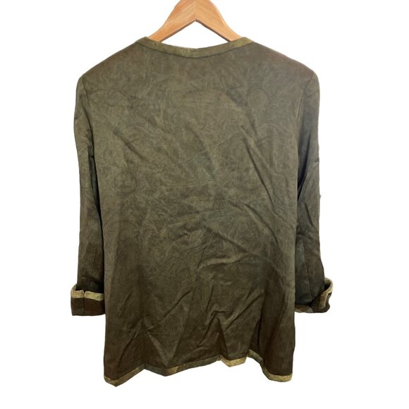Hand Sewn Mossy Green V Neck Tunic Style Blazer with Decorative Buttons Sz 12 - Picture 2 of 10